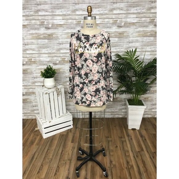 Blessed Grey Floral Sweatshirt with Metallic "Blessed" by Lovely Souls - Picture 3 of 3